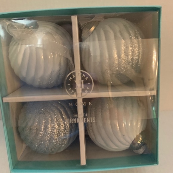 Martha Stewart Christmas Ornaments 4in White and Silver Glitter Set of 4 - Picture 5 of 9